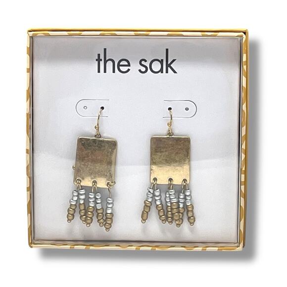 The Sak Hammered Metal Beaded Dangle Earrings Gold Silver Tone NIB - Picture 1 of 6